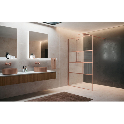 Novellini H art Douche à l'italienne - 100x200cm - Verre strié flute - or rouge brossé (cuivre) SW892951
