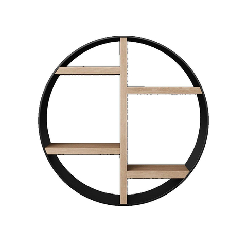 Looox Wood collection Wooden BoX opbouwnis rond zwart mat Ø50x14cm eiken old grey SW108695