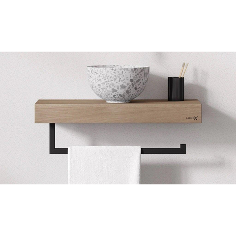 Looox Wood collection Wooden Base plan vasque en chêne mini 40x23x7cm chêne old grey SW108686