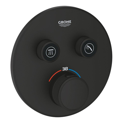 GROHE Grohtherm SmartControl Ensemble de douche à effet pluie - encastré - thermostatique - pomme de douche ronde - douchette à main en barre - phantom black (noir mat) SW1177078