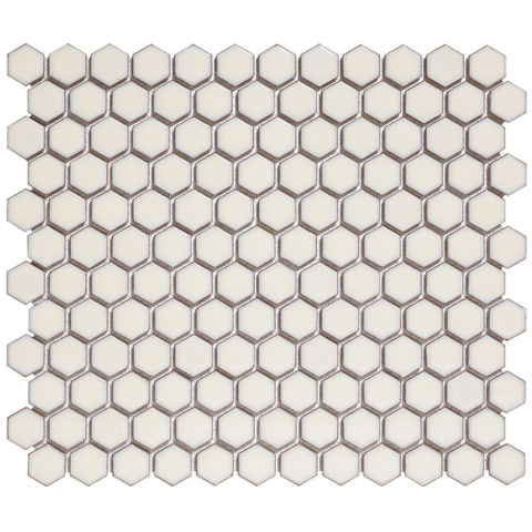 La mosaïque Mosaic Factory Barcelona - 26x30cm - carrelage mural - Hexagone/Hexagone - Porcelaine Blanc Doux avec bord Brillant SW207140
