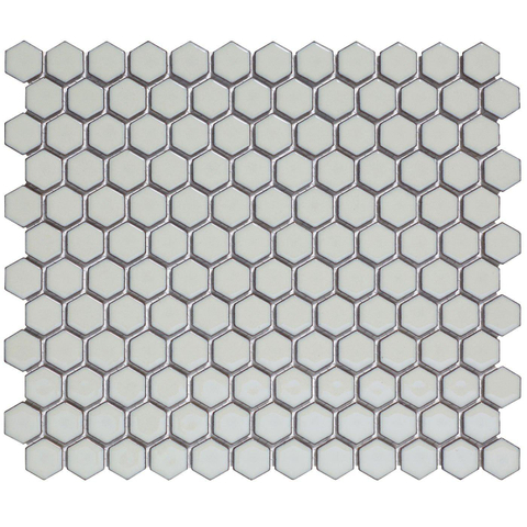 The Mosaic Factory Barcelona mozaïektegel - 26x30cm - wandtegel - Zeshoek/Hexagon - Porselein Soft Grey with Edge Glans SW207142