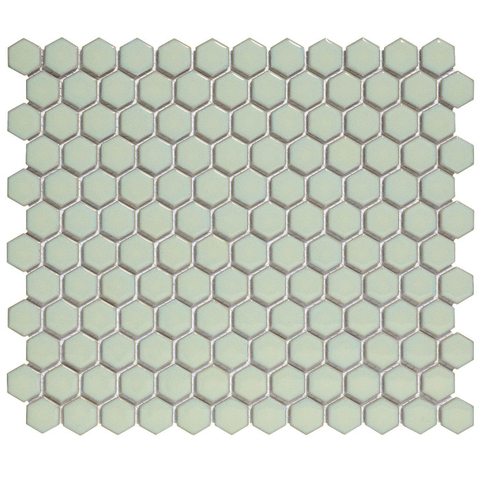 The Mosaic Factory Barcelona mozaïektegel - 26x30cm - wandtegel - Zeshoek/Hexagon - Porselein Soft Green with Edge Glans SW207144