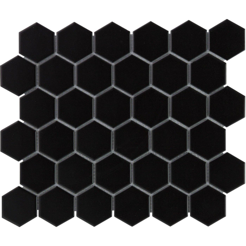 La Mosaic Factory Barcelona carreau mosaïque - 28,2x32,1cm - carrelage mural et de sol - Hexagone/Hexagone - Porcelaine Noir Mat SW62218