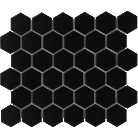 The Mosaic Factory Barcelona mozaïektegel - 28.2x32.1cm - wand en vloertegel - Zeshoek/Hexagon - Porselein Black Mat SW62218