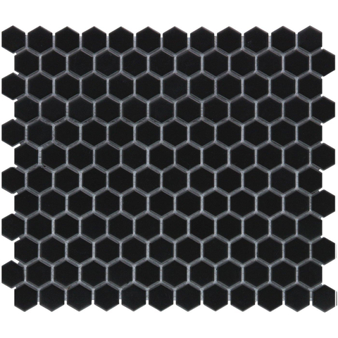 The Mosaic Factory Barcelona mozaïektegel - 26x30cm - 6mm - hexagon - mat black (zwart) SW62220