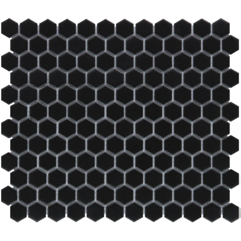 The Mosaic Factory Barcelona mozaïektegel - 26x30cm - wand en vloertegel - Zeshoek/Hexagon - Porselein Black Mat SW62220