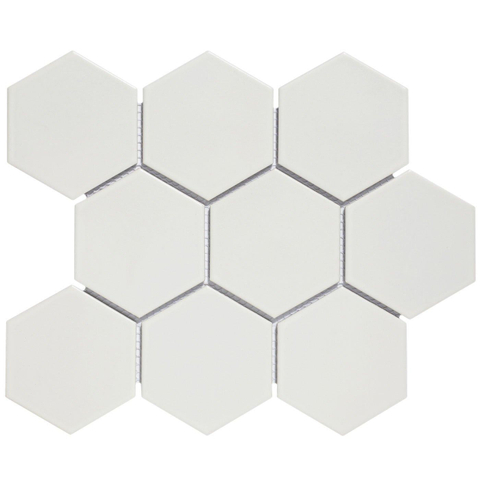 The Mosaic Factory Barcelona mozaïektegel - 25.6x29.6cm - wand en vloertegel - Zeshoek/Hexagon - Porselein White Mat SW157762