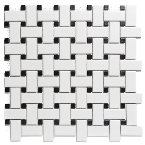 The Mosaic Factory Paris mozaïektegel - 30x30cm - wand en vloertegel - Rechthoek - Porselein White and Black Mat SW75885