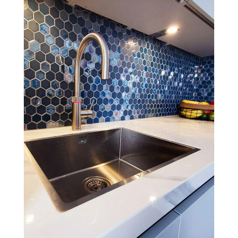 The Mosaic Factory Valencia Carrelage mosaïque hexagonal 27.8x32.5cm pour mur et sol et pour l'intérieur et l'extérieur résistant au gel Bleu mat et brillant SW374596