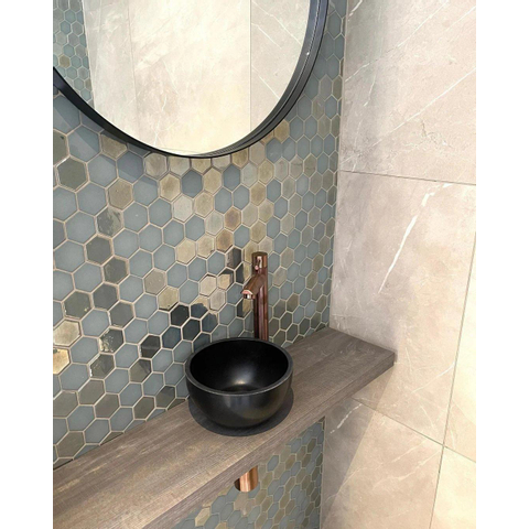 La mosaïque Mosaic Factory Valencia - 27,6x32,9cm - carrelage mural - Hexagone - Verre recyclé Turquoise mat/brillant SW382569