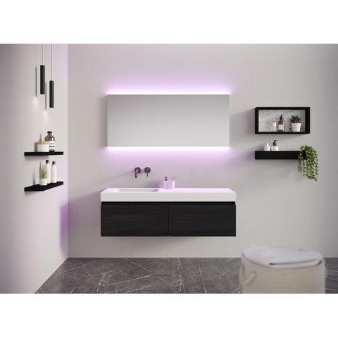 Looox Solid Wastafelonderkast - vlak front - 2 lades - 1 wasbak - afvoer links - 140x45x46 cm - zwart SW931475