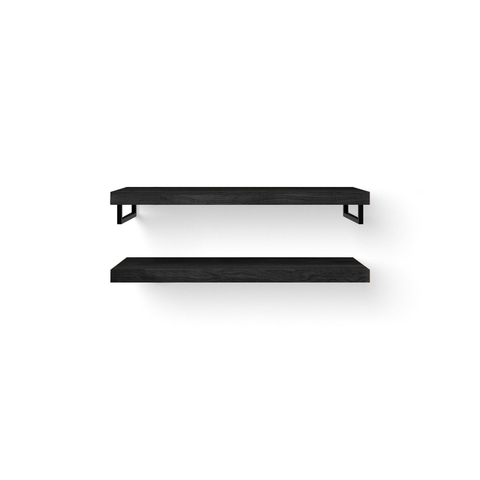 Looox Wood collection Duo wandplanken 120x46cm - 2 stuks - Met handdoekhouders zwart mat - massief eiken Black SW957858