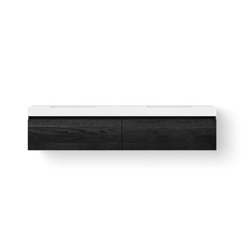 Looox Solid Meuble sous vasque - façade plate - 200x45x46cm - 2 tiroirs - 2 vasques - vidage gauche et droite - Noir SW931464