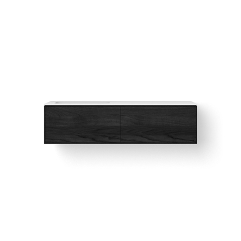 Looox Solid Wastafelonderkast - vlak front - 2 lades - 1 wasbak - afvoer links - 140x36.5x46 cm - zwart SW931492