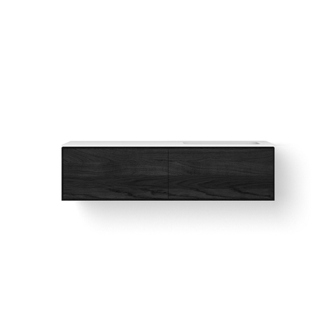 Looox Solid Wastafelonderkast - vlak front - 2 lades - 1 wasbak - afvoer rechts - 140x36.5x46 cm - zwart SW931484