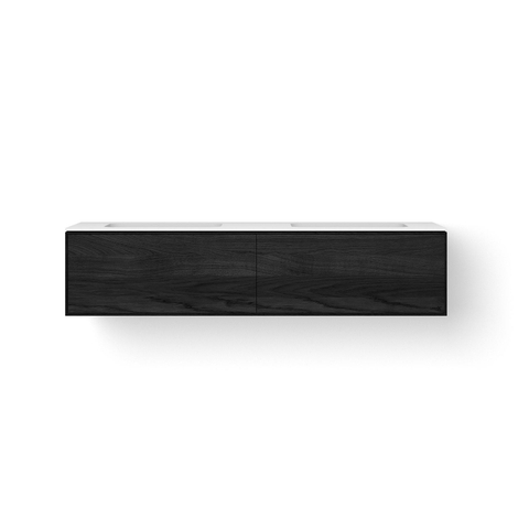 Looox Solid Wastafelonderkast - vlak front - 2 lades - 2 wasbakken - afvoer links en rechts - 160x36.5x46 cm - zwart SW931499