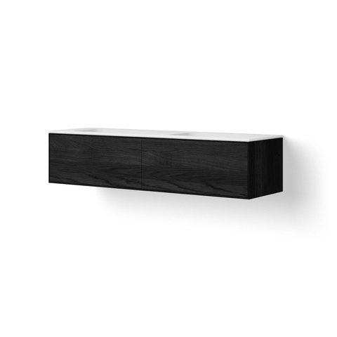 Looox Solid Wastafelonderkast - vlak front - 2 lades - 2 wasbakken - afvoer links en rechts - 160x36.5x46 cm - zwart SW931499