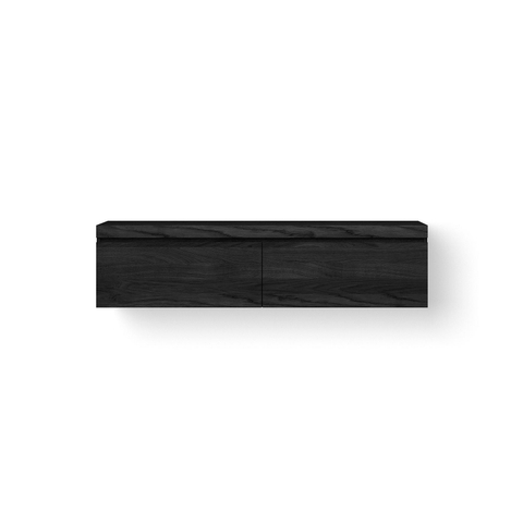 Looox Wooden Wastafelonderkast - vlak front - 2 lades - afvoer links en rechts - 160x45x46 cm - zwart SW931516