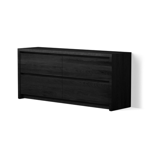 Looox Wooden Wastafelonderkast - vlak front - 2 lades - afvoer links en rechts - 150x30x46 cm - zwart SW931526