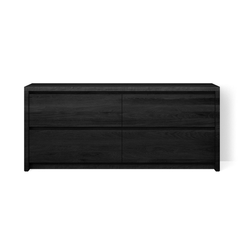 Looox Wooden Wastafelonderkast - vlak front - 2 lades - afvoer links en rechts - 150x30x46 cm - zwart SW931526