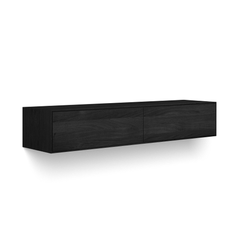Looox Wooden Wastafelonderkast - vlak front - 2 lades - afvoer links en rechts - 160x30x46 cm - zwart SW931509