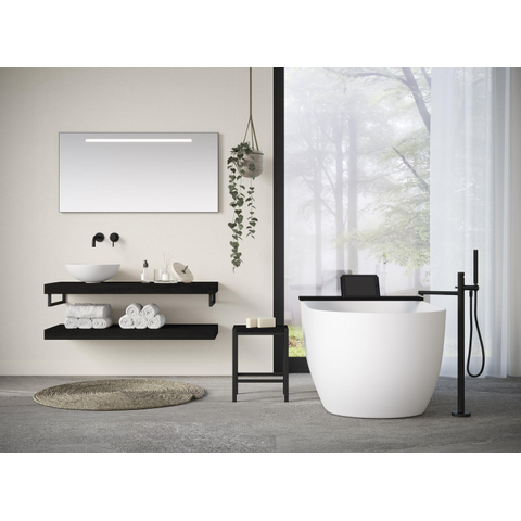 Looox Wood collection Duo étagères murales 100x46cm - 2 pièces - Avec porte-serviettes noir mat - chêne massif Black SW931511