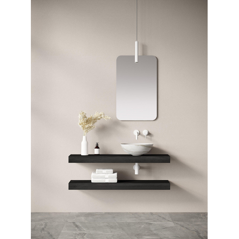 Looox Wood collection Duo étagères murales 100x46cm - 2 pièces - Avec porte-serviettes noir mat - chêne massif Black SW931511