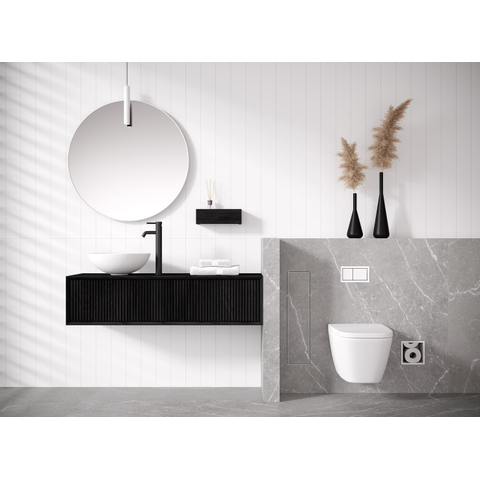 Looox Wooden Meuble sous lavabo - façade cannelée verticale - 1 tiroir - évacuation gauche et droite - 100x30x46 cm - noir SW931529