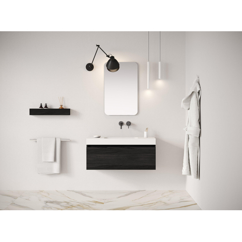 Looox Solid Wastafelonderkast - vlak front - 1 lade - 1 wasbak midden - afvoer midden - 120x45x46 cm - zwart SW931487