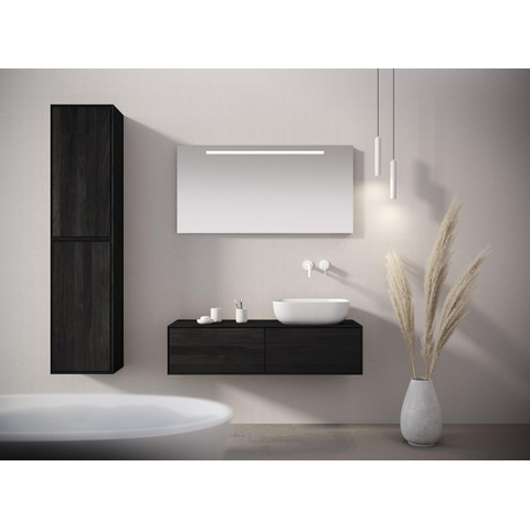 Looox Wooden Meuble sous lavabo - façade plate - 2 tiroirs - évacuation gauche et droite - 140x30x46 cm - noir SW931491