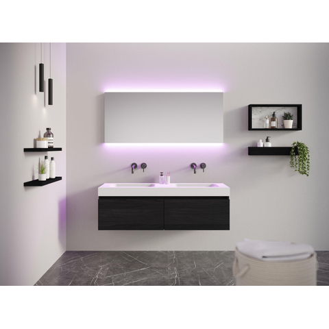 Looox Solid Meuble sous vasque - façade plate - 200x45x46cm - 2 tiroirs - 2 vasques - vidage gauche et droite - Noir SW931464