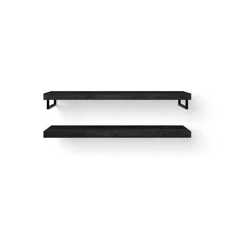 Looox Wood collection Duo étagères murales 140x46cm - 2 pièces - Avec porte-serviettes noir mat - chêne massif Black SW931515