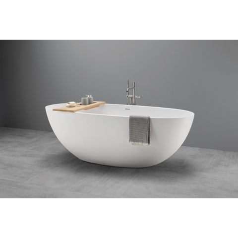 Baignoire îlot Royal plaza Lengua 180x80cm ovale avec bonde pop up mat blanc SW395176