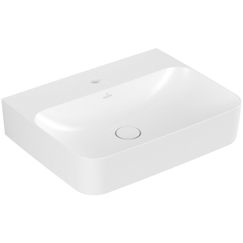 Villeroy & Boch finion wastafel - 1 kraangat - 60x47cm CeramicPlus - met verdekte overloop - Stone White (mat wit) SW209547