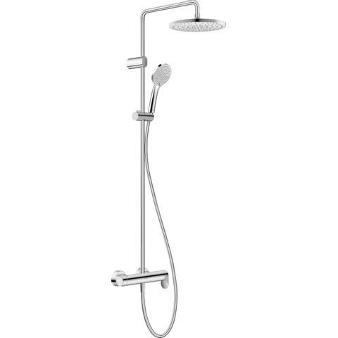 Duravit Wave ensemble de douche pluie apparent – thermostatique – douche de tête Ø 25,2 cm – douchette ronde – barre de douche 87,5 cm – chrome SW962381