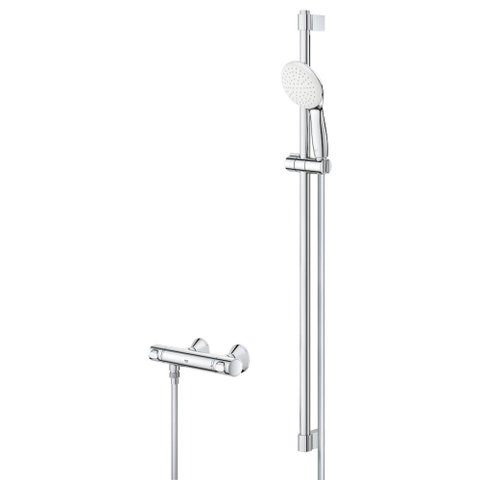 GROHE Grohtherm 500 Ensemble de douche - mitigeur de douche thermostatique - avec ensemble barre de douche - 90cm - douchette à main ronde - 1 type de jet - flexible de douche lisse - chrome SW999153