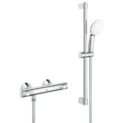 GROHE Grohtherm 500 Ensemble de douche - mitigeur de douche thermostatique - avec ensemble barre de douche - 60cm - douchette ronde - 1 type de jet - chromé SW999136