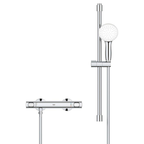 GROHE Grohtherm 500 Ensemble de douche - mitigeur de douche thermostatique - avec ensemble barre de douche - 60cm - douchette ronde - 1 type de jet - chromé SW999136