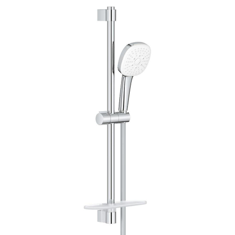 GROHE Tempesta 110 Cube Ensemble barre de douche - 60cm - douchette à main carrée - 3 types de jets - flexible de douche lisse - avec porte-savon - chrome SW999104