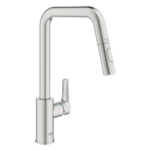 Grohe Eurosmart Keukenmengkraan - 22.1cm - uitrekbare handdouche - 2 straalsoorten - Supersteel (RVS) SW999175
