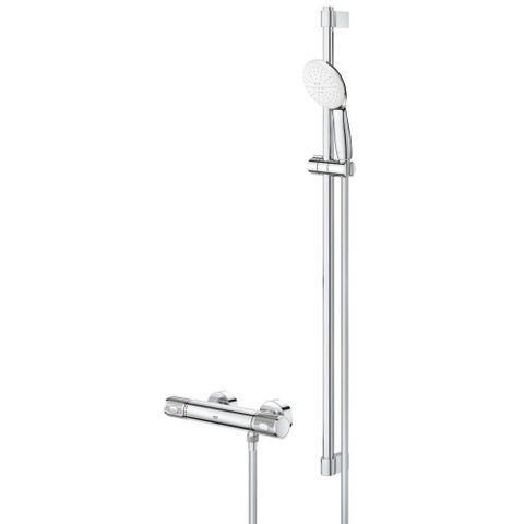 GROHE Grohtherm 1000 Performance Ensemble de douche - robinet de douche thermostatique - avec rosaces - avec barre de douchette - 90cm - douchette à main ronde - 2 jets - flexible de douche lisse - chrome SW999031