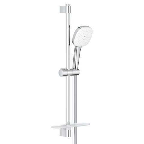 GROHE Tempesta 110 Cube Ensemble barre de douche - 60cm - douchette carrée - 2 jets - flexible de douche lisse - avec porte-savon - chromé SW999096