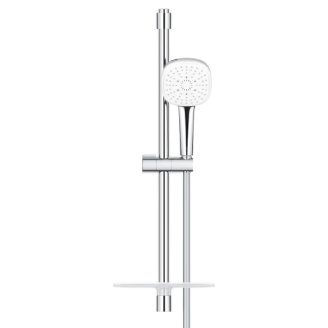 GROHE Tempesta 110 Cube Ensemble barre de douche - 60cm - douchette à main carrée - 3 types de jets - flexible de douche lisse - avec porte-savon - chrome SW999104