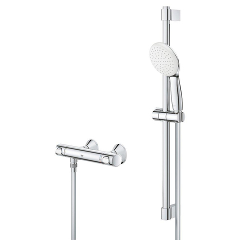 GROHE Grohtherm 500 Ensemble de douche - mitigeur de douche thermostatique - avec ensemble barre de douche - 60cm - douchette ronde - 1 type de jet - chromé SW999136