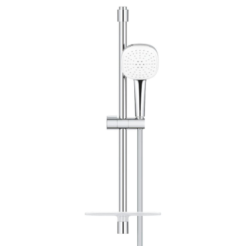 GROHE Tempesta 110 Cube Ensemble barre de douche - 60cm - douchette carrée - 2 jets - flexible de douche lisse - avec porte-savon - chromé SW999096