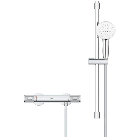 GROHE Grohtherm 1000 Performance Doucheset - thermostatische douchekraan - met rozetten - met glijstangset - 60cm - ronde handdouche - 2 straalsoorten - gladde doucheslang - chroom TWEEDEKANS OUT13981