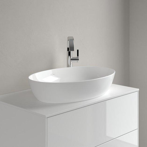 Villeroy & Boch Artis opzetwastafel ovaal - 61x41x12.5cm CeramicPlus - zonder kraangat - zonder overloop - Stone White (mat wit) SW209529