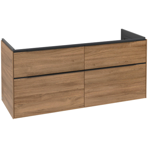 Villeroy & Boch Subway 3.0 Wastafelonderkast - met verlichting - 4 uittrekladen - 1272x576x478mm - Oak Kansas (mat hout) SW797170