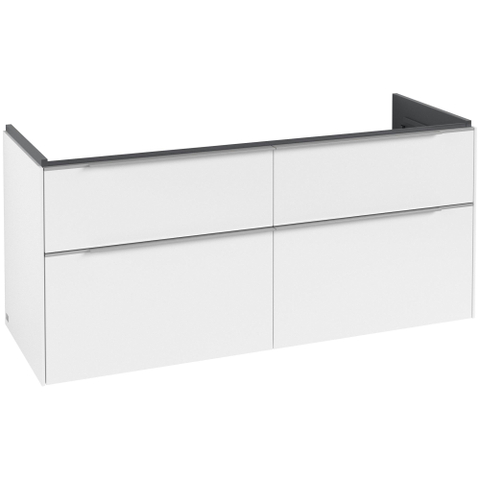Villeroy & Boch Subway 3.0 wastafelonderkast - 130x55x45cm - met aluminium glanzende greep - 2 sifonuitsparingen links en rechts - spaanplaat - Pure White (wit) SW701673